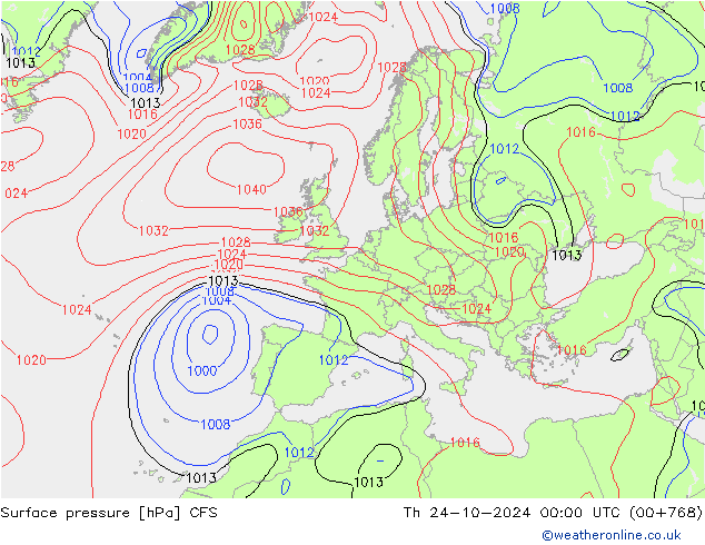 Pressione al suolo CFS gio 24.10.2024 00 UTC