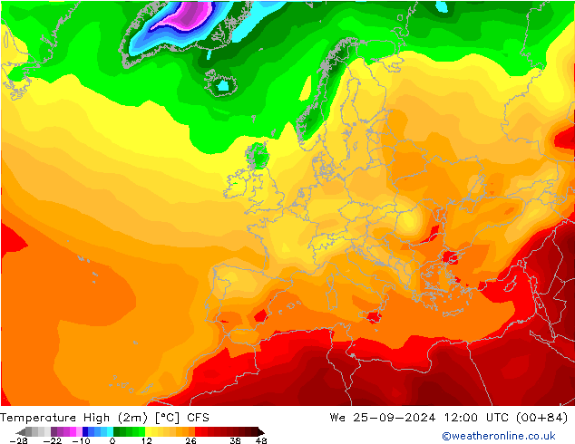 Temperatura máx. (2m) CFS mié 25.09.2024 12 UTC