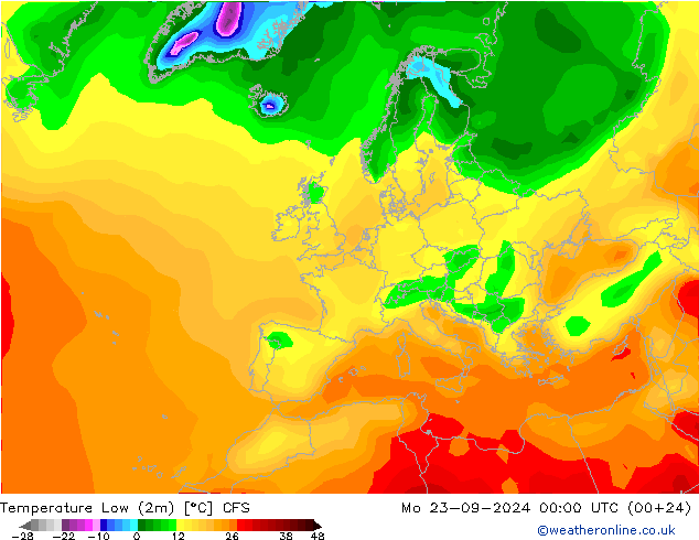 Nejnižší teplota (2m) CFS Po 23.09.2024 00 UTC