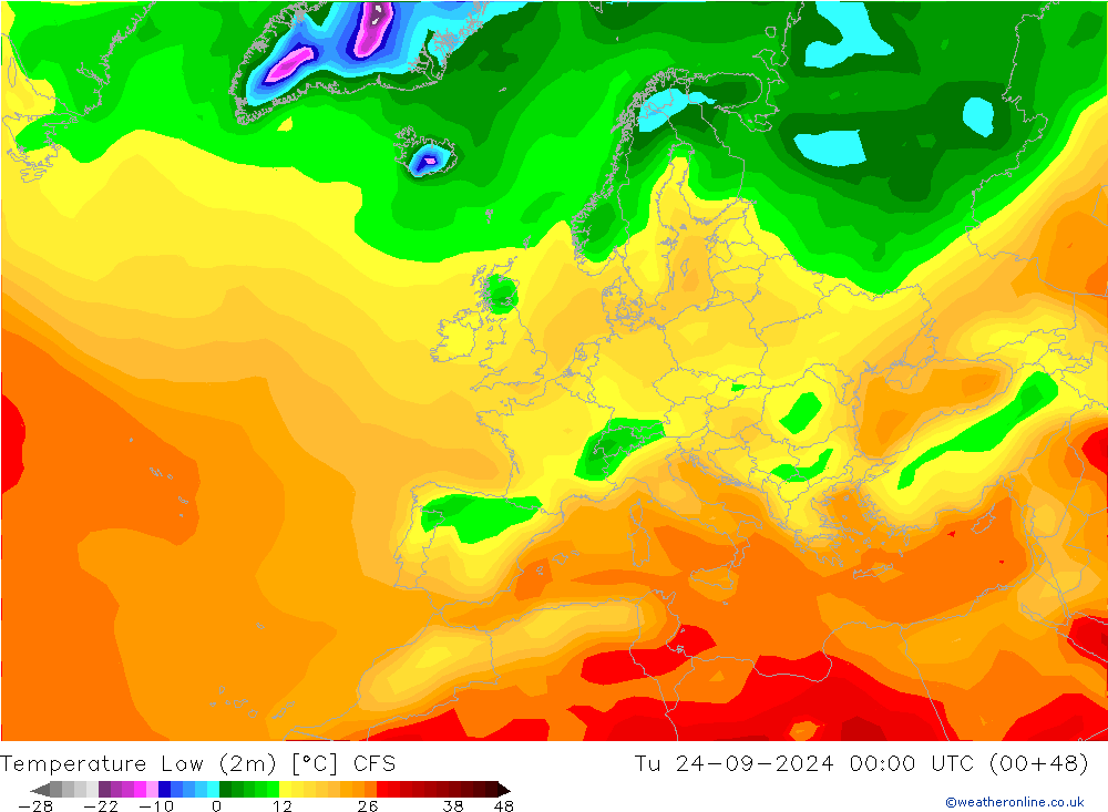 Temp. minima (2m) CFS mar 24.09.2024 00 UTC