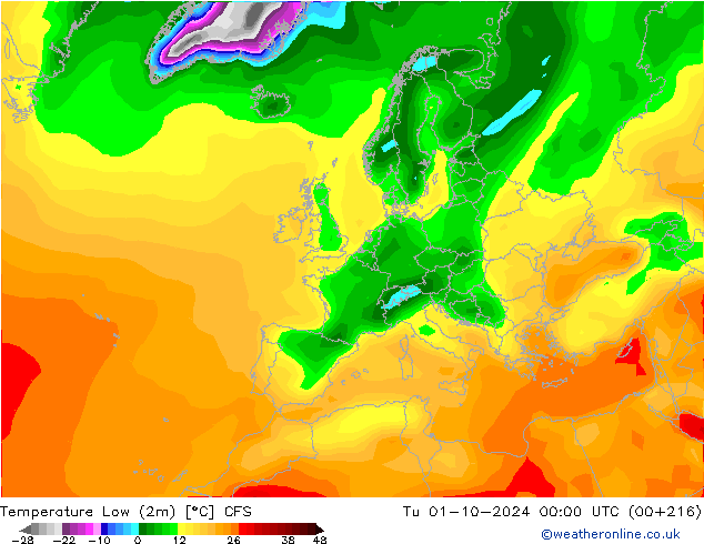 Temperatura mín. (2m) CFS mar 01.10.2024 00 UTC