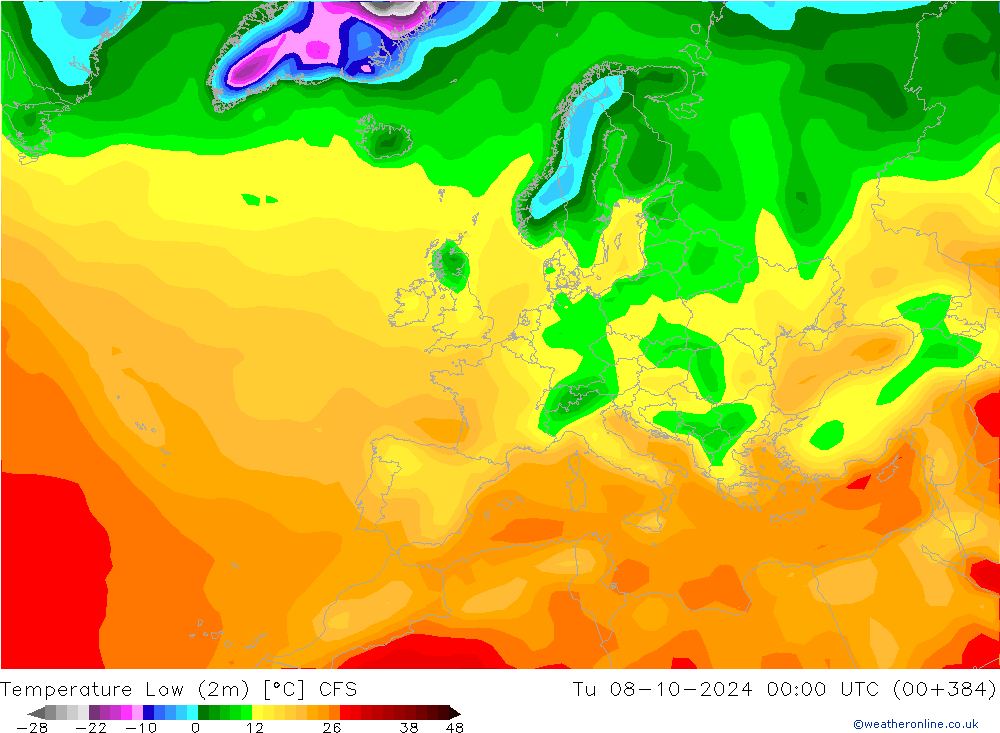 Tiefstwerte (2m) CFS Di 08.10.2024 00 UTC