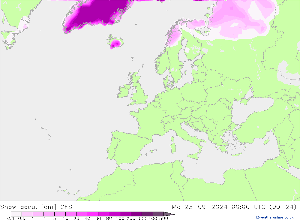 Snow accu. CFS Mo 23.09.2024 00 UTC