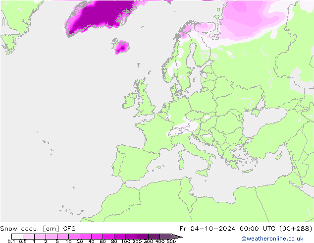 Totale sneeuw CFS vr 04.10.2024 00 UTC