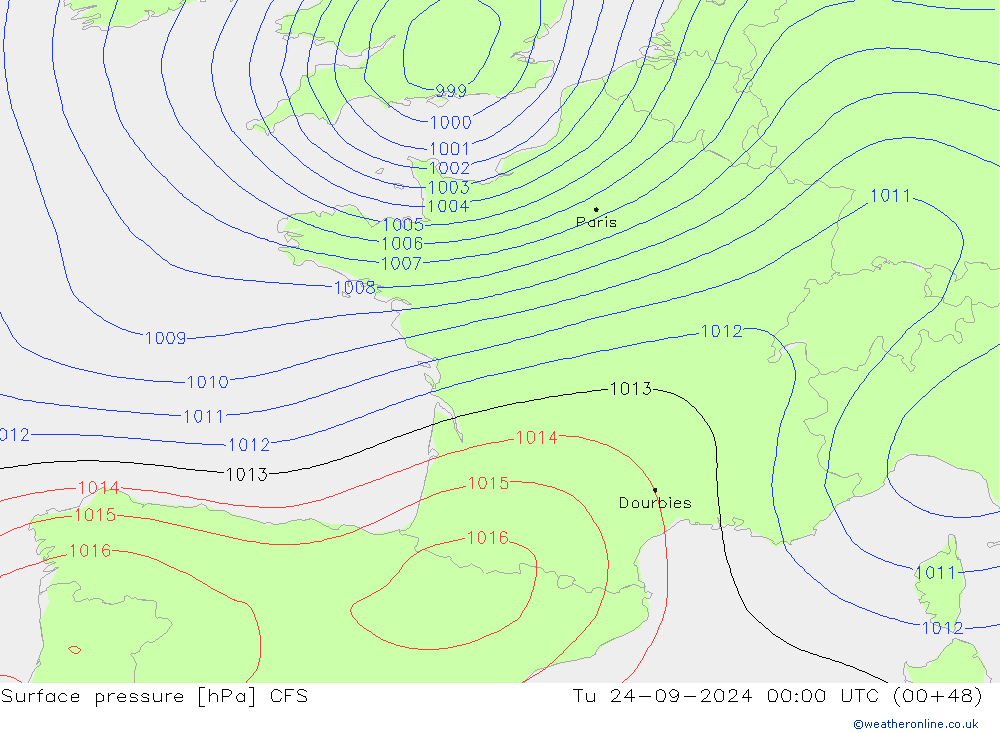 Surface pressure CFS Tu 24.09.2024 00 UTC