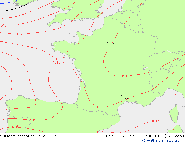 Pressione al suolo CFS ven 04.10.2024 00 UTC