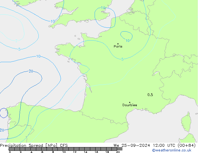 Niederschlag  Spread CFS Mi 25.09.2024 12 UTC