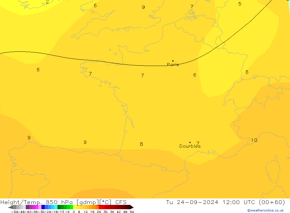 Height/Temp. 850 hPa CFS Ter 24.09.2024 12 UTC