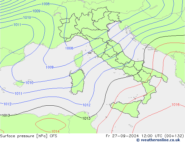 Pressione al suolo CFS ven 27.09.2024 12 UTC