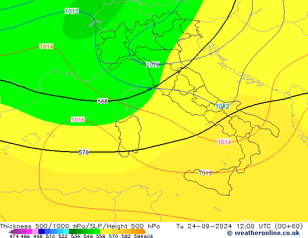 500-1000 hPa Kalınlığı CFS Sa 24.09.2024 12 UTC