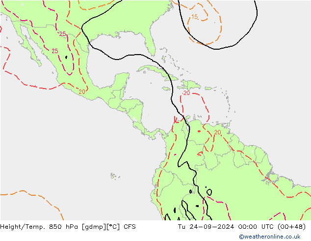 Height/Temp. 850 hPa CFS Út 24.09.2024 00 UTC