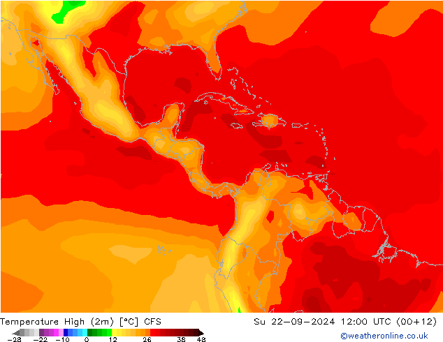 Max.temperatuur (2m) CFS zo 22.09.2024 12 UTC