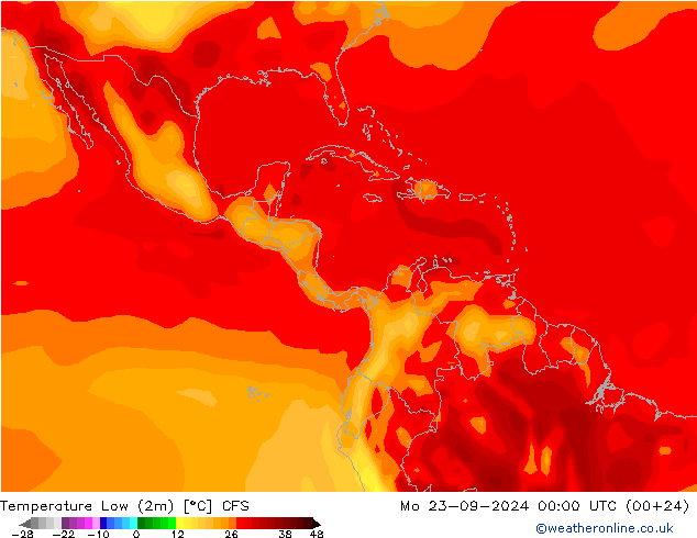 Nejnižší teplota (2m) CFS Po 23.09.2024 00 UTC