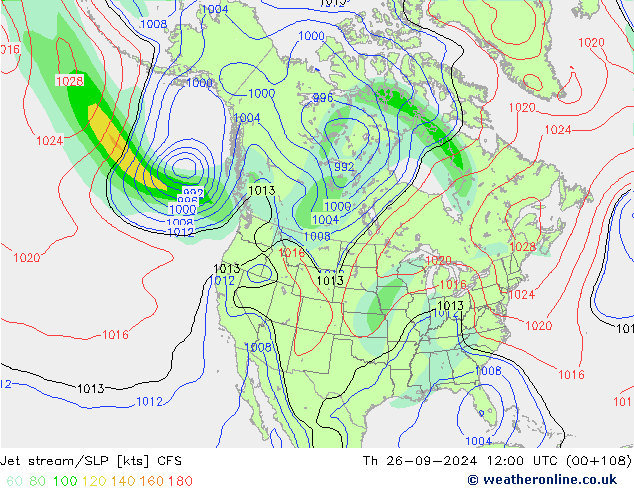 джет/приземное давление CFS чт 26.09.2024 12 UTC