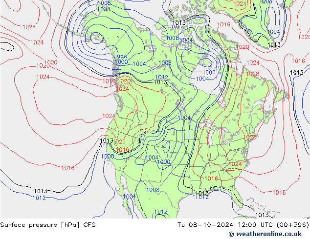 Surface pressure CFS Tu 08.10.2024 12 UTC