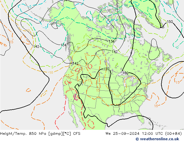 Height/Temp. 850 hPa CFS mer 25.09.2024 12 UTC