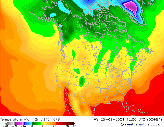 Temperature High (2m) CFS We 25.09.2024 12 UTC