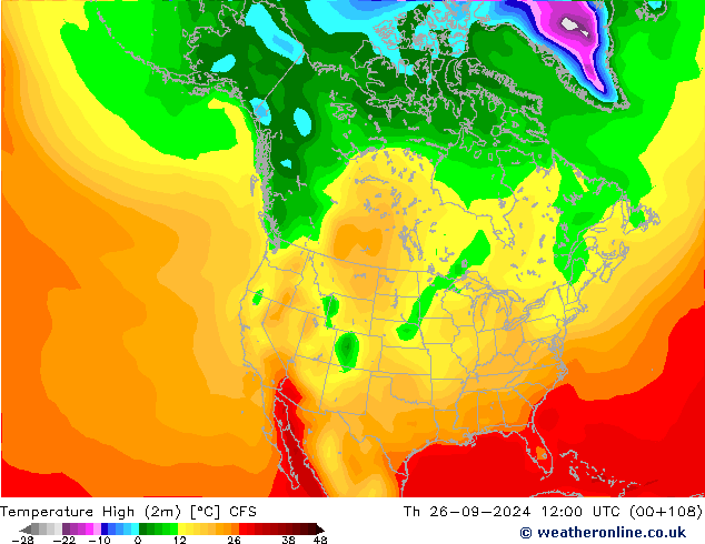 temperatura máx. (2m) CFS Qui 26.09.2024 12 UTC