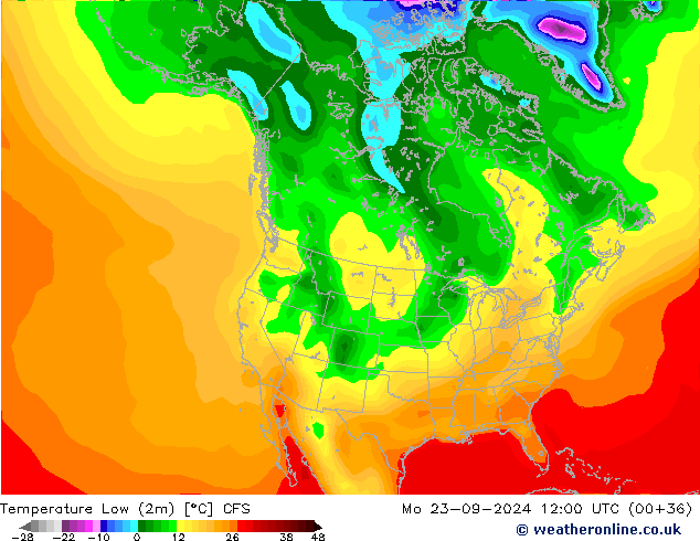 Min. Temperatura (2m) CFS pon. 23.09.2024 12 UTC