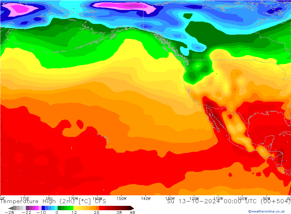 Maksimum Değer (2m) CFS Paz 13.10.2024 00 UTC