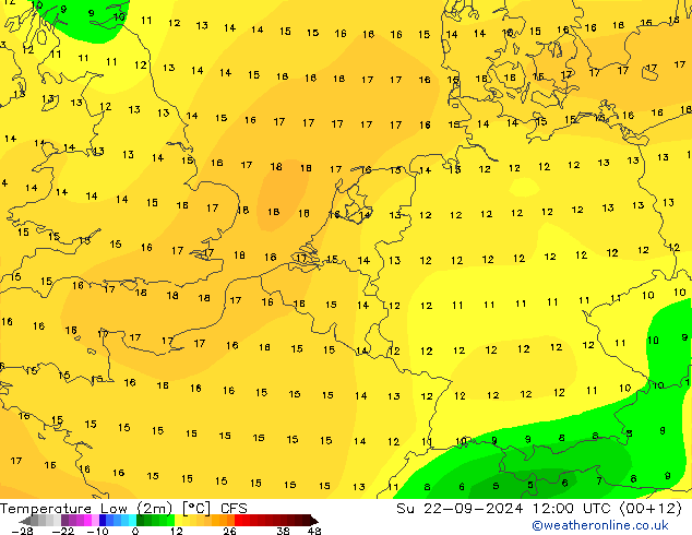 Temperature Low (2m) CFS 星期日 22.09.2024 12 UTC