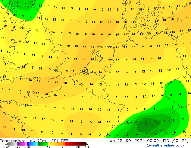 Temp. minima (2m) CFS mer 25.09.2024 00 UTC