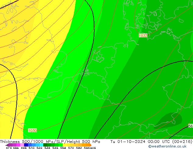 Espesor 500-1000 hPa CFS mar 01.10.2024 00 UTC