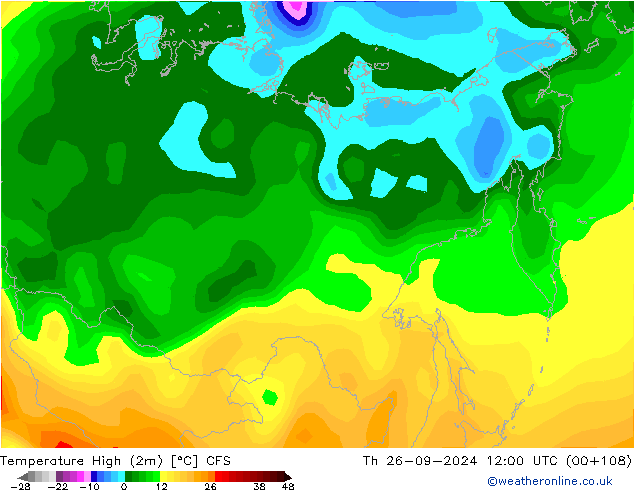 Max. Temperatura (2m) CFS czw. 26.09.2024 12 UTC