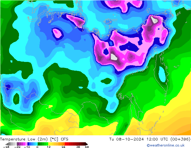 Temperature Low (2m) CFS Tu 08.10.2024 12 UTC