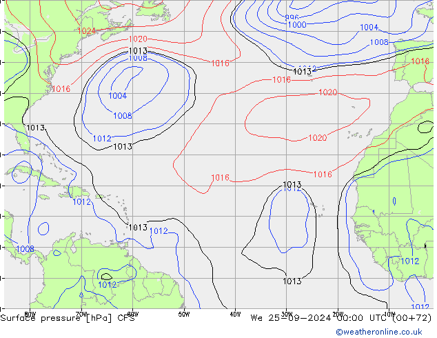 Presión superficial CFS mié 25.09.2024 00 UTC