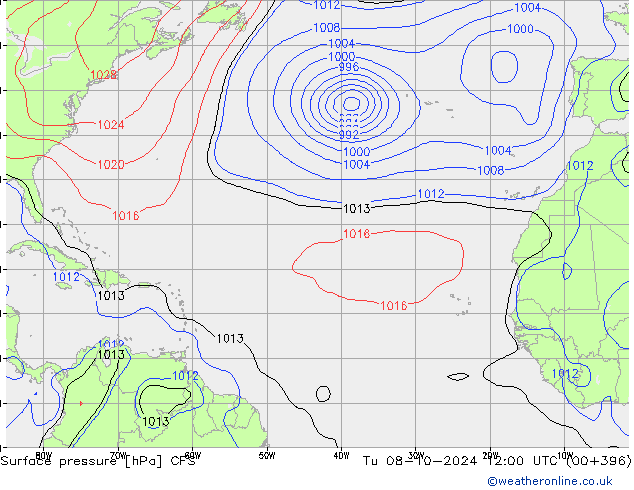 Surface pressure CFS Tu 08.10.2024 12 UTC