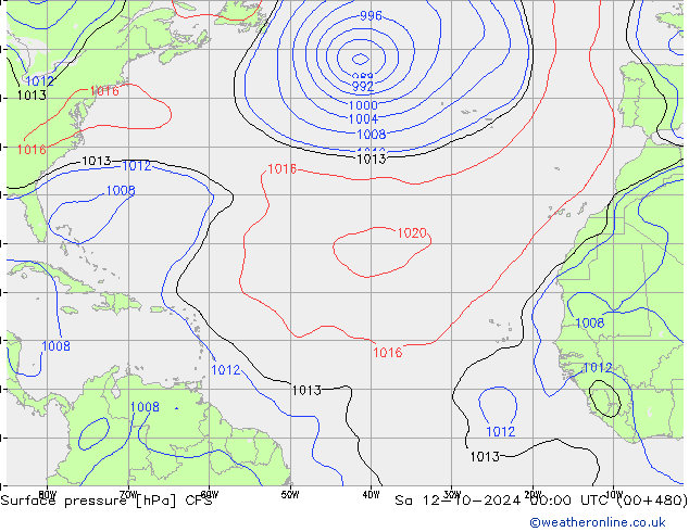 Pressione al suolo CFS sab 12.10.2024 00 UTC