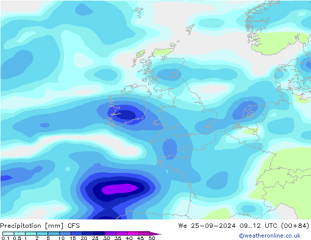 Srážky CFS St 25.09.2024 12 UTC