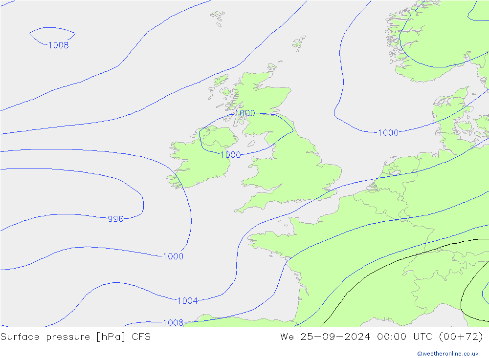 Atmosférický tlak CFS St 25.09.2024 00 UTC