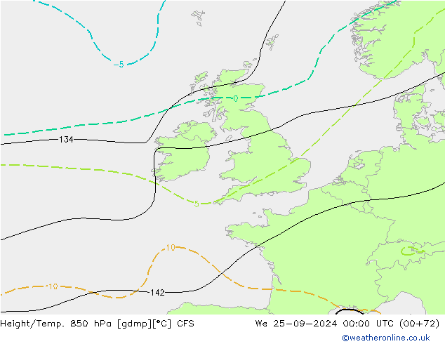 Height/Temp. 850 гПа CFS ср 25.09.2024 00 UTC