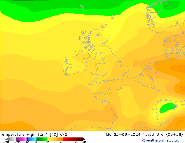 Temperature High (2m) CFS Mo 23.09.2024 12 UTC
