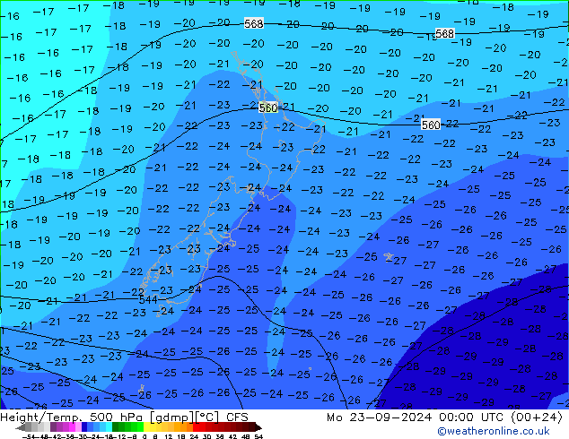 Height/Temp. 500 hPa CFS lun 23.09.2024 00 UTC