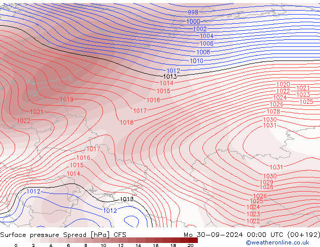 Pressione al suolo Spread CFS lun 30.09.2024 00 UTC