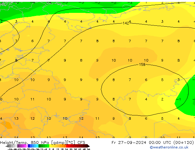 Yükseklik/Sıc. 850 hPa CFS Cu 27.09.2024 00 UTC