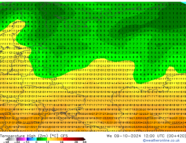 Темпер. макс 2т CFS ср 09.10.2024 12 UTC