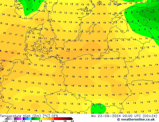 Temperatura máx. (2m) CFS lun 23.09.2024 00 UTC