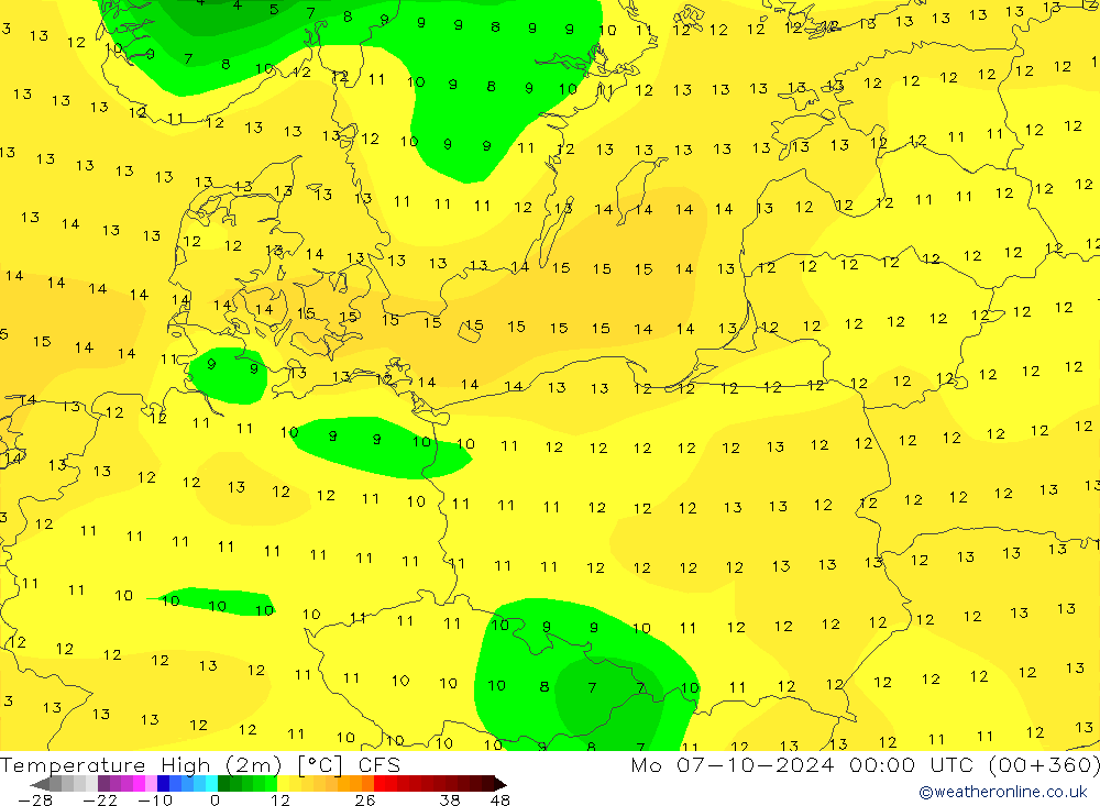 Temp. massima (2m) CFS lun 07.10.2024 00 UTC