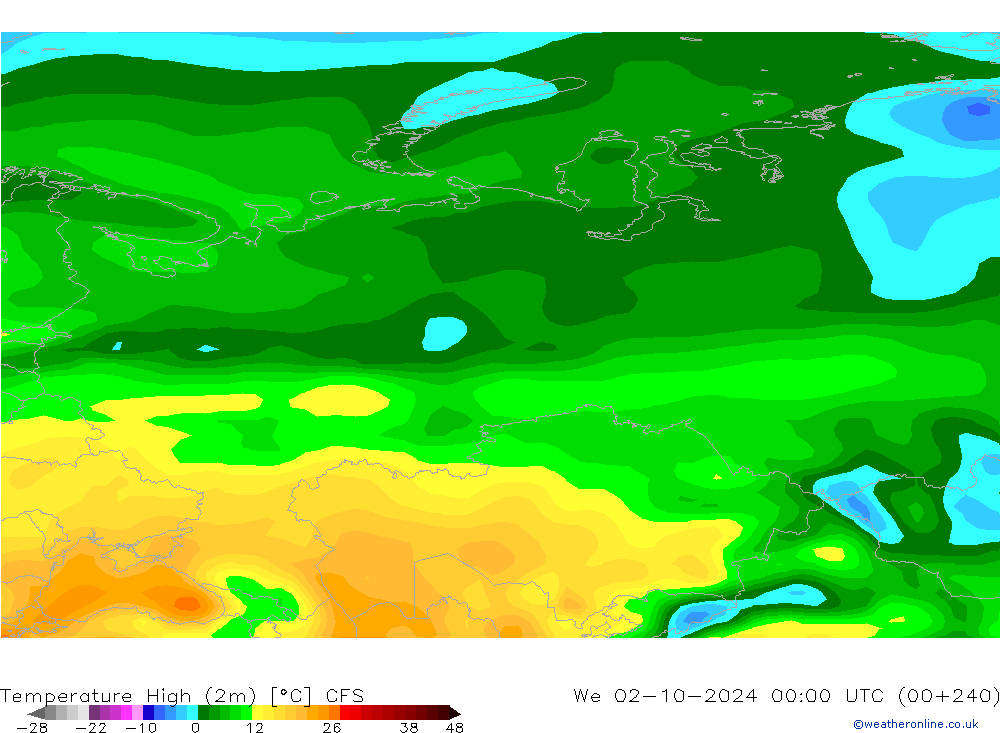 temperatura máx. (2m) CFS Qua 02.10.2024 00 UTC