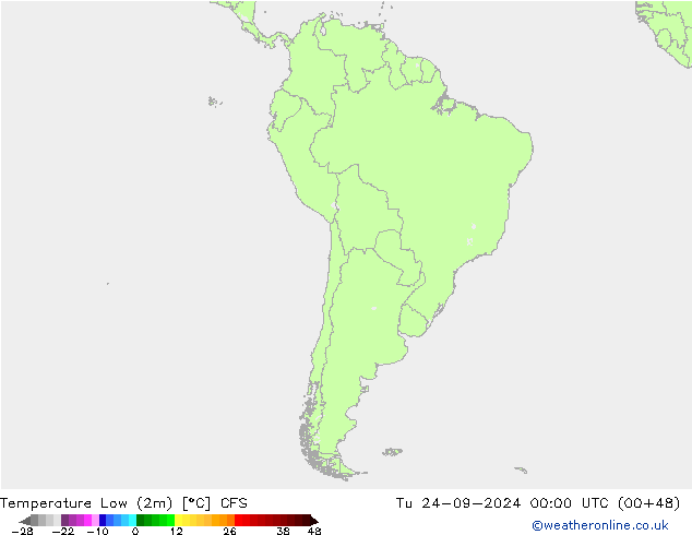 Min.temperatuur (2m) CFS di 24.09.2024 00 UTC