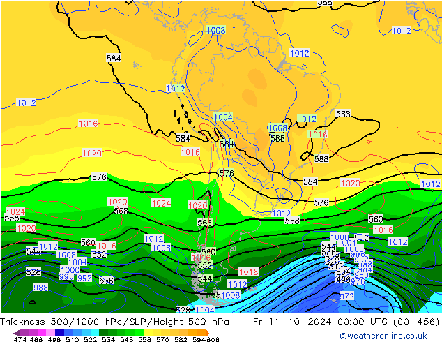 Dikte 500-1000hPa CFS vr 11.10.2024 00 UTC