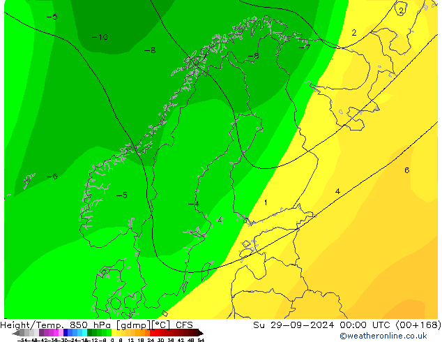 Height/Temp. 850 hPa CFS Ne 29.09.2024 00 UTC