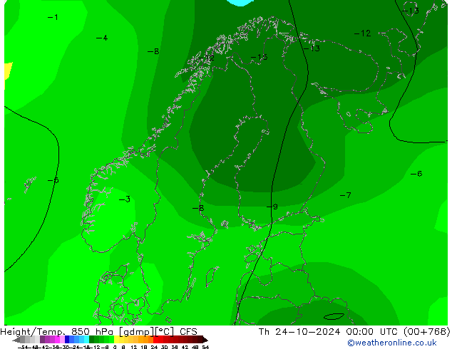 Height/Temp. 850 hPa CFS Čt 24.10.2024 00 UTC