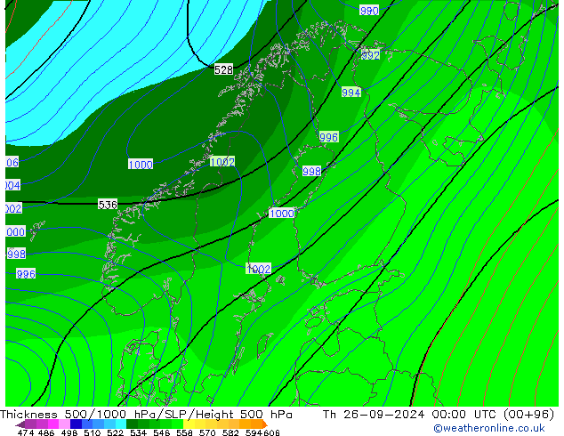 Thck 500-1000hPa CFS czw. 26.09.2024 00 UTC