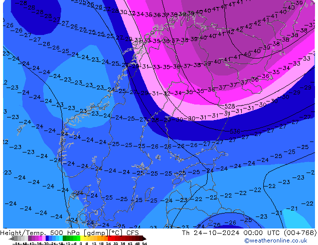 Hoogte/Temp. 500 hPa CFS do 24.10.2024 00 UTC