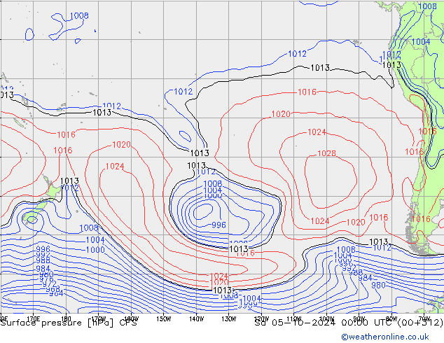 Pressione al suolo CFS sab 05.10.2024 00 UTC